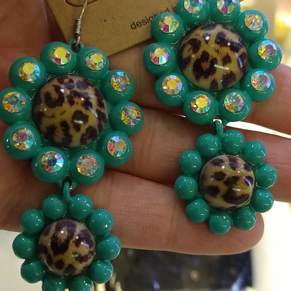 Cheetah print earrings with Swarovski bling